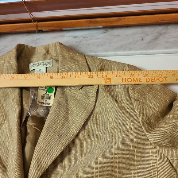 Ann Taylor Vtg Blazer 2P Tan Stripe Tailored Clueless Preppy Linen Schoolgirl - Picture 8 of 14